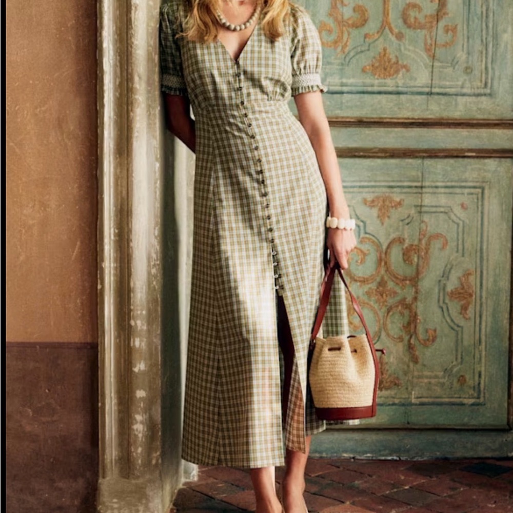 Sezane Plaid Button-Down Solia Maxi Dress